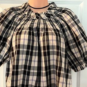 JCREW plaid puff sleeves xxs